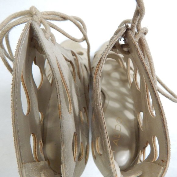 Aldo Womens Beige Suede Opened Toe Tie Up Stiletto Booties Size 8 - Picture 7 of 9